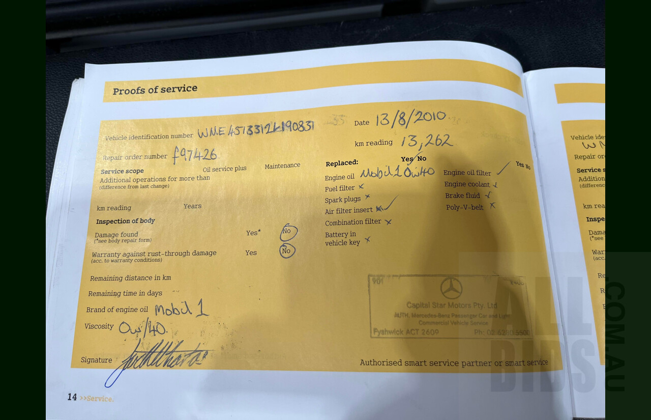 10/2008 Smart Fortwo Coupe 451 2d Coupe White 1.0L