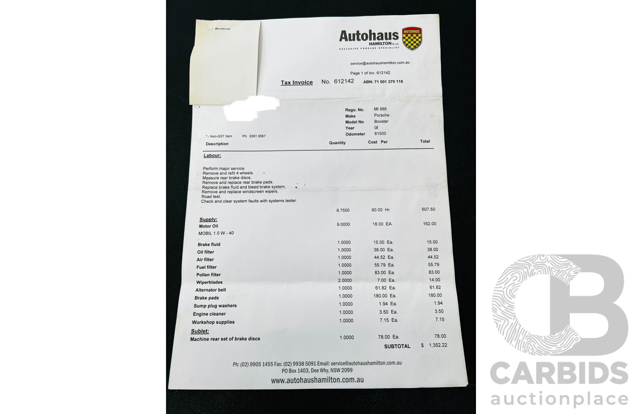 6/2001 Porsche Boxster 986 2d Roadster Arctic Silver 2.7L