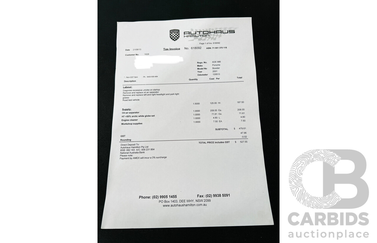 6/2001 Porsche Boxster 986 2d Roadster Arctic Silver 2.7L