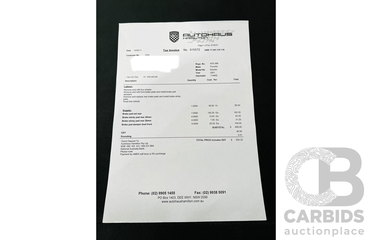 6/2001 Porsche Boxster 986 2d Roadster Arctic Silver 2.7L