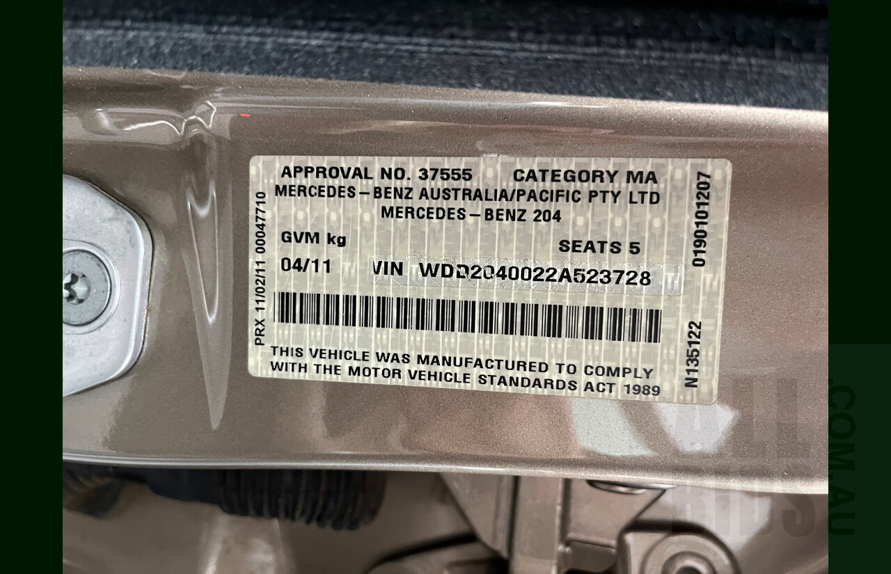 2/2011 Mercedes-Benz C220 CDI Avantgarde W204 MY10 4d Sedan Gold 2.1L Turbo Diesel