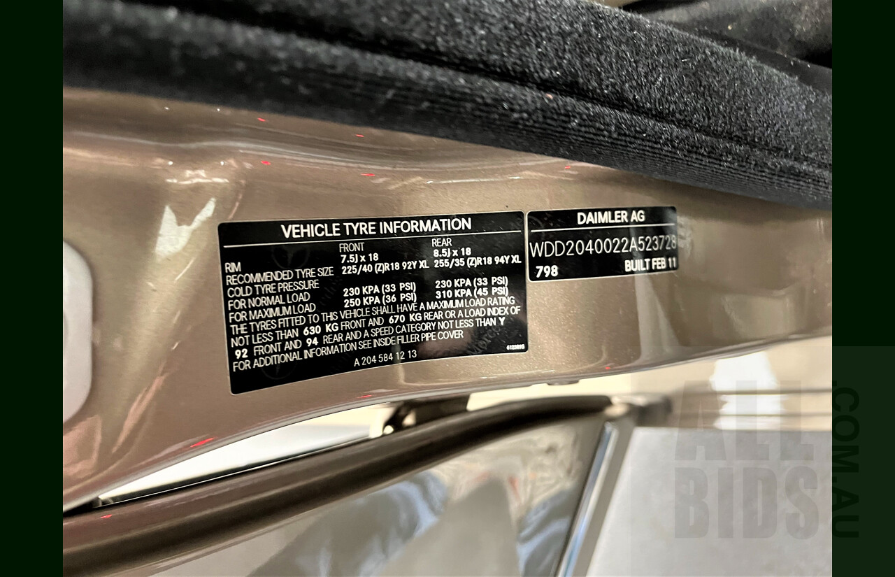 2/2011 Mercedes-Benz C220 CDI Avantgarde W204 MY10 4d Sedan Gold 2.1L Turbo Diesel