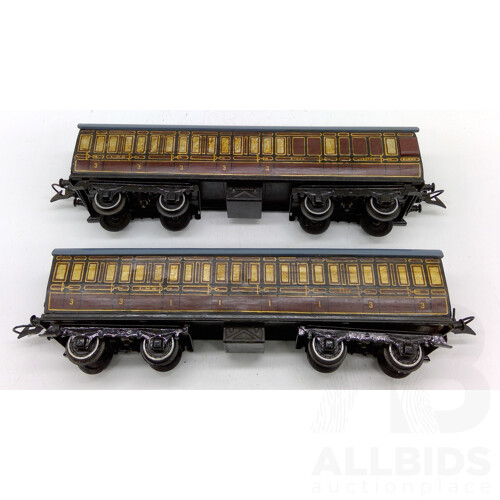 Vintage 'O' Scale Hornby Tin Plate Coaches LMS First and Third Class (2)