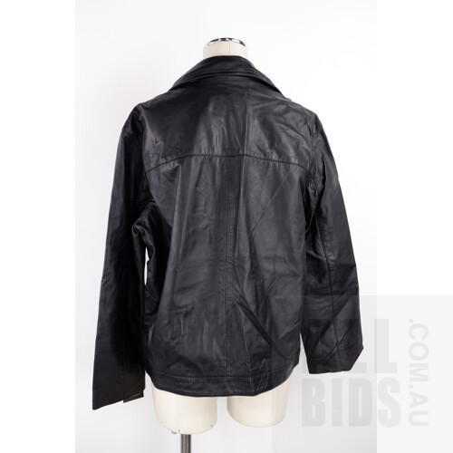 Boston Fine Tailoring Leather and Satin Black Zip Up Jacket with Pockets