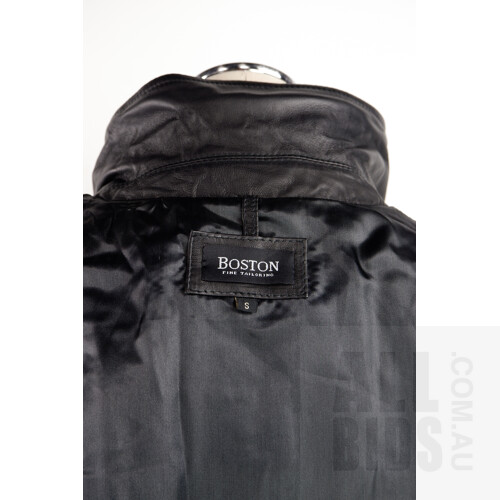Boston Fine Tailoring Leather and Satin Black Zip Up Jacket with Pockets