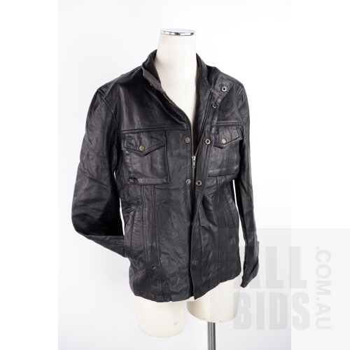 Arpelle Gold Italian Leather Black Zip Up Jacket with Pockets