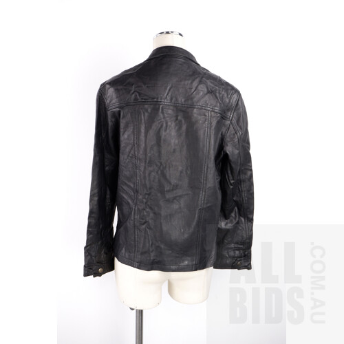 Arpelle Gold Italian Leather Black Zip Up Jacket with Pockets