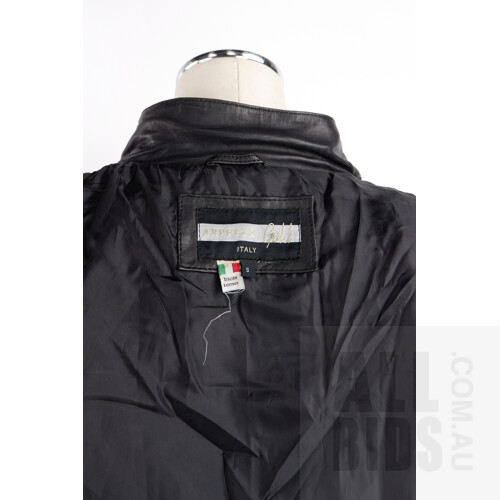 Arpelle Gold Italian Leather Black Zip Up Jacket with Pockets