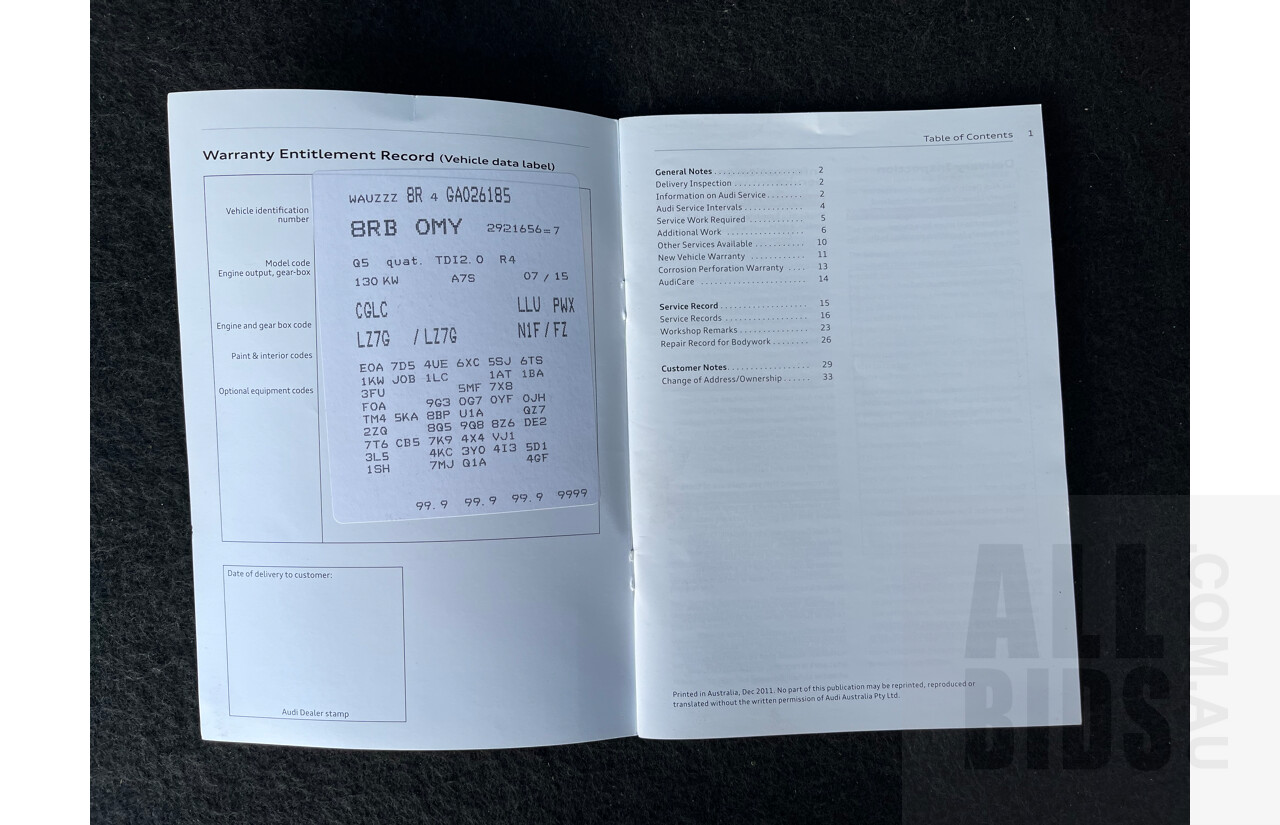 9/2015 Audi Q5 2.0 TDI Quattro 8R MY15 4d Wagon Silver 2.0L