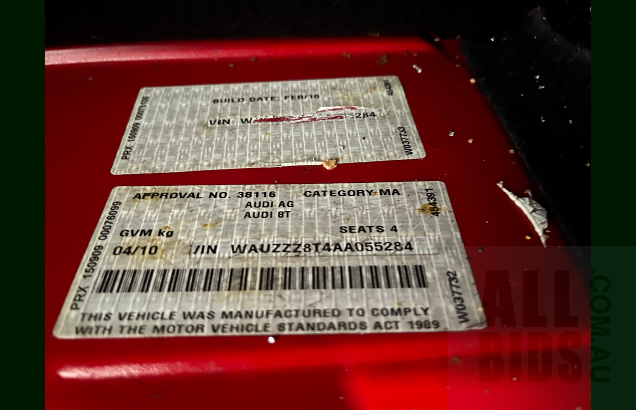 2/2010 Audi A5 S-Line 2.0 TFSI Quattro 8T 2d Coupe Red 2.0L Turbo