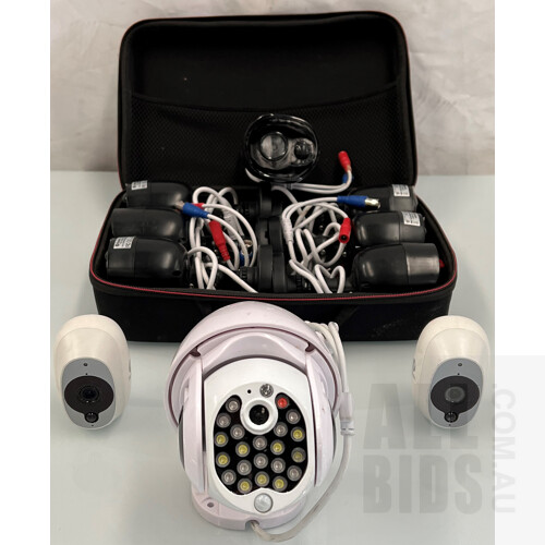 Quantity Of (10) Used Security Cameras Including; (7) x Swann PRO-1080MSB, (1) WiFi IP Camera Webcam and (2) x Swann SWWHD-INTCAM Smart Security 1080P Camera