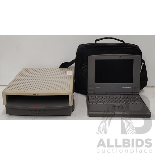 Mac Powerbook Duo 230 w/ Bag, Power Supply, Floppy Disk Drive and Adapter, and DuoDock.