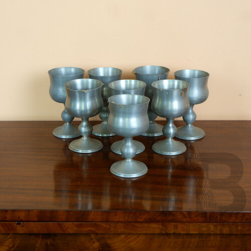 Set of Eight Vintage Gove Melbourne Pewter Goblets