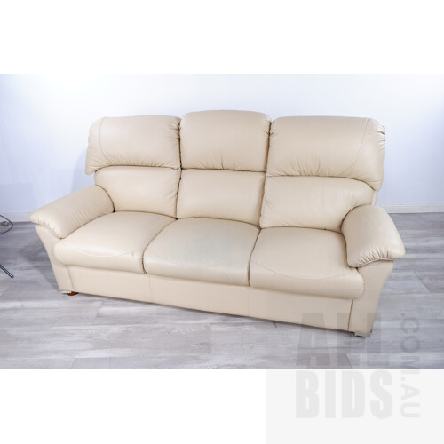 Garstone Designs Beige Leather Three Seater Lounge with Two Armchairs