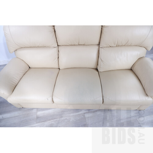 Garstone Designs Beige Leather Three Seater Lounge with Two Armchairs