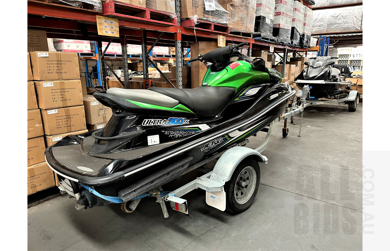 Kawasaki Ultra 300X VIN: US-KAW31788E313 With 09/2013 Ausmarine PWC13 Jetski Trailer VIN: 6KUAUSMARBRBT5487