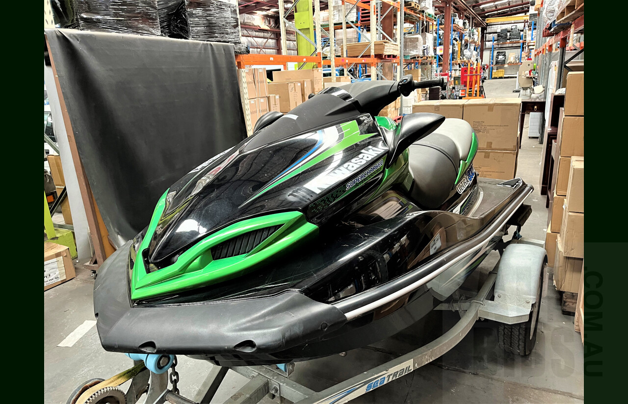 Kawasaki Ultra 300X VIN: US-KAW31788E313 With 09/2013 Ausmarine PWC13 Jetski Trailer VIN: 6KUAUSMARBRBT5487
