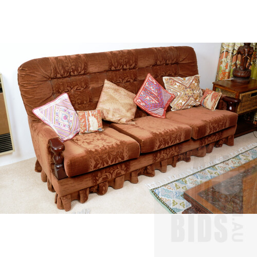 Vintage Janda Furniture Button Brown Velvet Three Seater Lounge