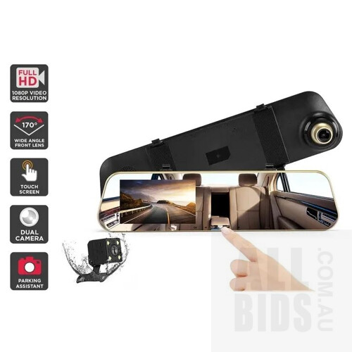 Assorted Gadgets Including Bluetooth Headphones, Portable Bluetooth Speaker, Active + Lite Smart Watch, iPhone|iPad|iPod Lightning to USB Cable Pack, and Rear View Mirror with Dash and Reverse Camera  - Lot of 5 - ORP $255.92