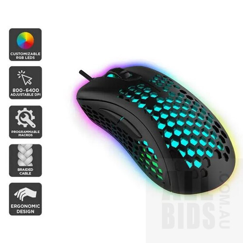 Kogan GM-AIR Ultra Lightweight RGB 6400dpi Gaming Mouse (Black) and Kogan Pulse+ Lite Smart Watch (Classic Black) - Lot of 2