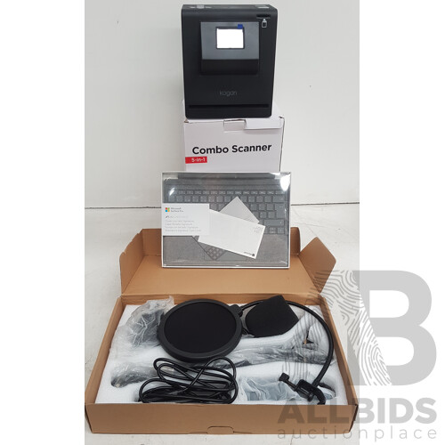 Microsoft Surface Pro Signature Type Cover, Kogan 5 in 1 Combo Scanner, and Kogan USB Condenser Microphone  - Lot of 3 - Total ORP $230.62