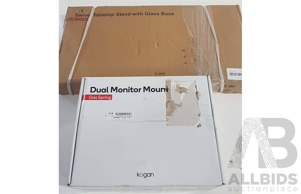 Kogan Dual Monitor Mount and Swivel Tabletop TV Stand with Glass Base - Lot of 2 - ORP $148.99