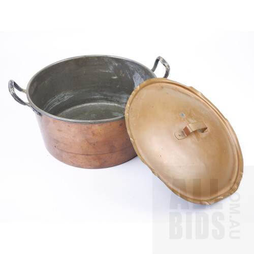 Two Antique Copper Cooking Pots and a Kettle