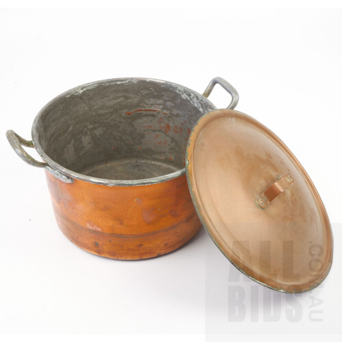 Two Antique Copper Cooking Pots and a Kettle