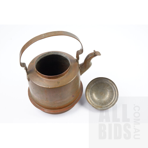 Two Antique Copper Cooking Pots and a Kettle