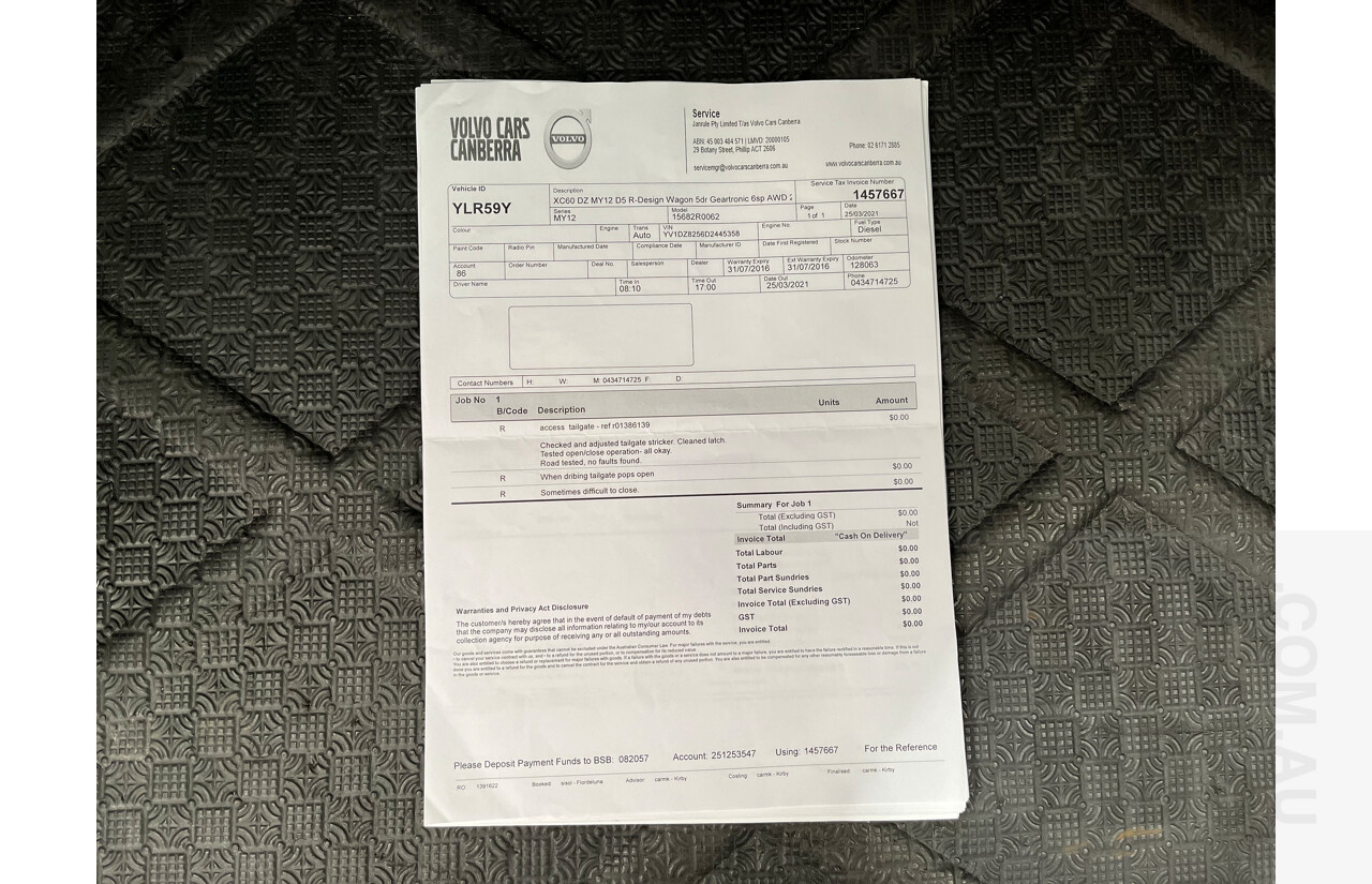 6/2013 Volvo XC60 D5 R-Design Polestar DZ MY12 4d Wagon White 2.4L Turbo Diesel