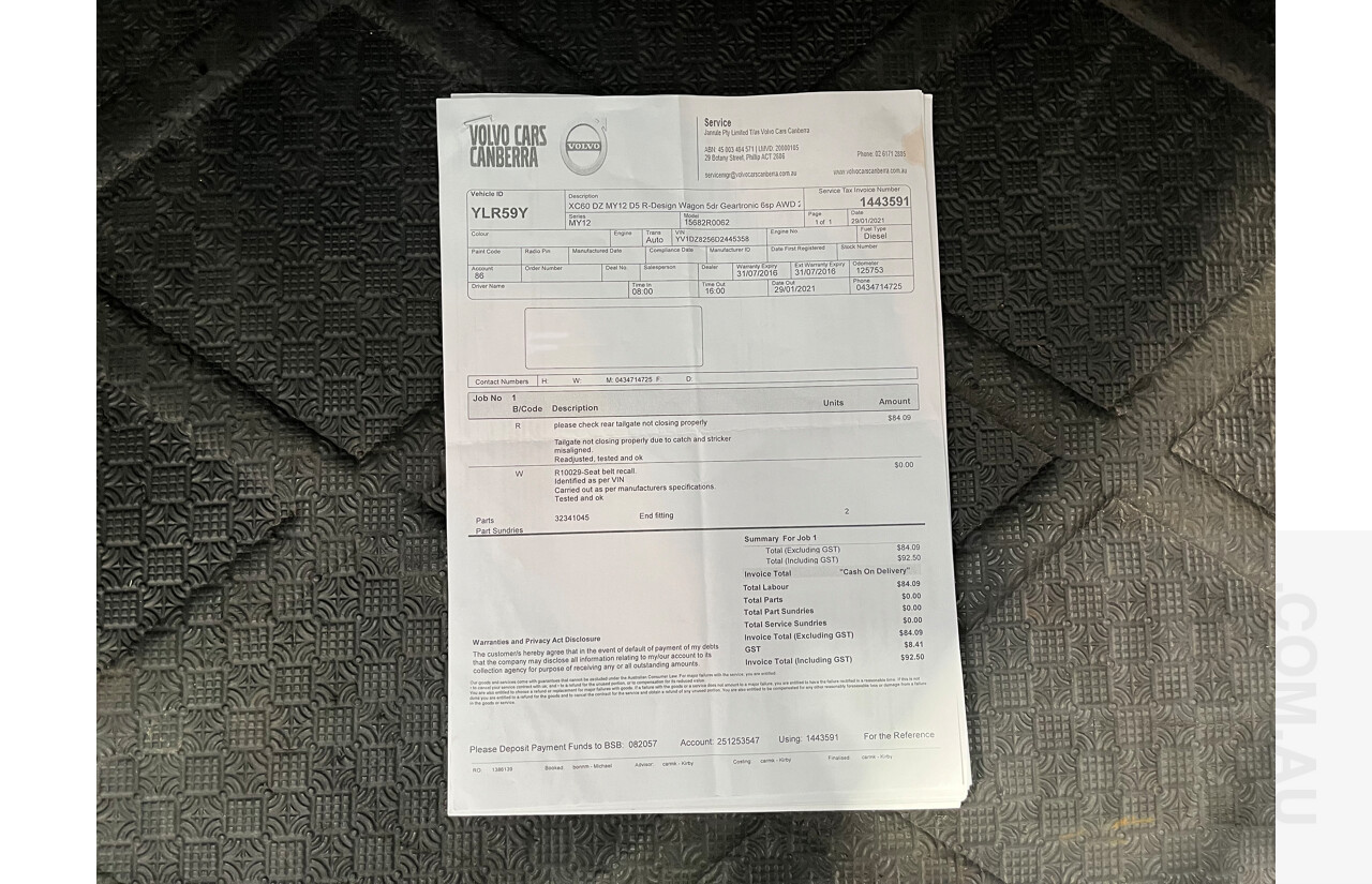 6/2013 Volvo XC60 D5 R-Design Polestar DZ MY12 4d Wagon White 2.4L Turbo Diesel