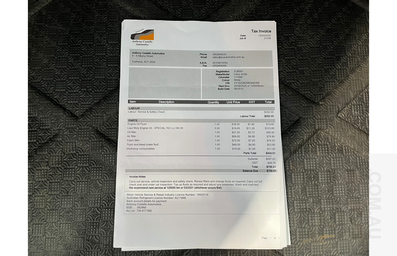 6/2013 Volvo XC60 D5 R-Design Polestar DZ MY12 4d Wagon White 2.4L Turbo Diesel