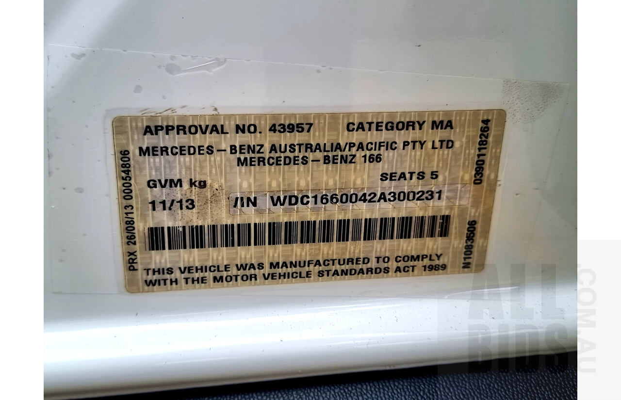 11/2013 Mercedes-Benz ML 250 CDI Bluetec (4x4) 166 4d Wagon Polar White 2.1L Turbo Diesel