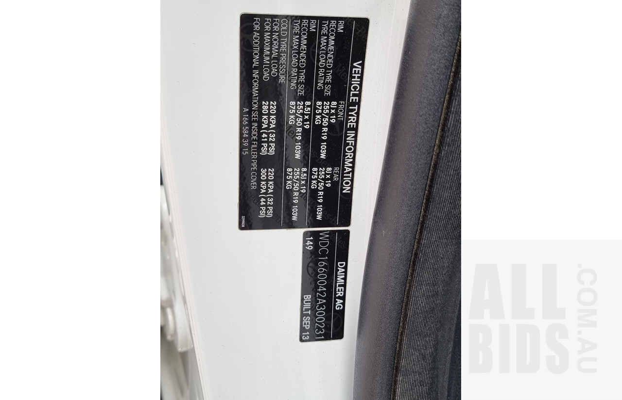 11/2013 Mercedes-Benz ML 250 CDI Bluetec (4x4) 166 4d Wagon Polar White 2.1L Turbo Diesel