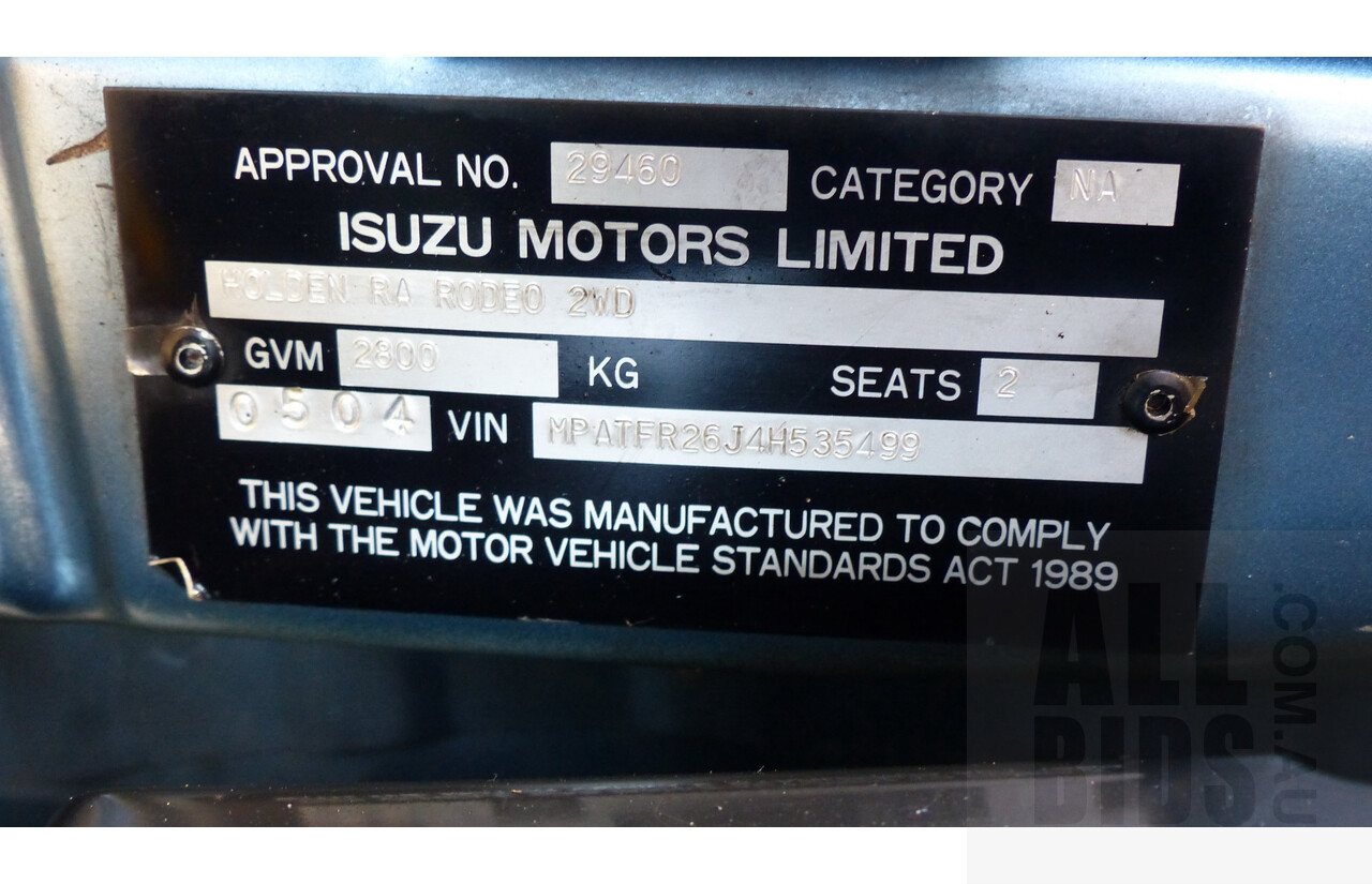 5/2004 Holden Rodeo LX RA Cab Chassis Blue 3.5L V6