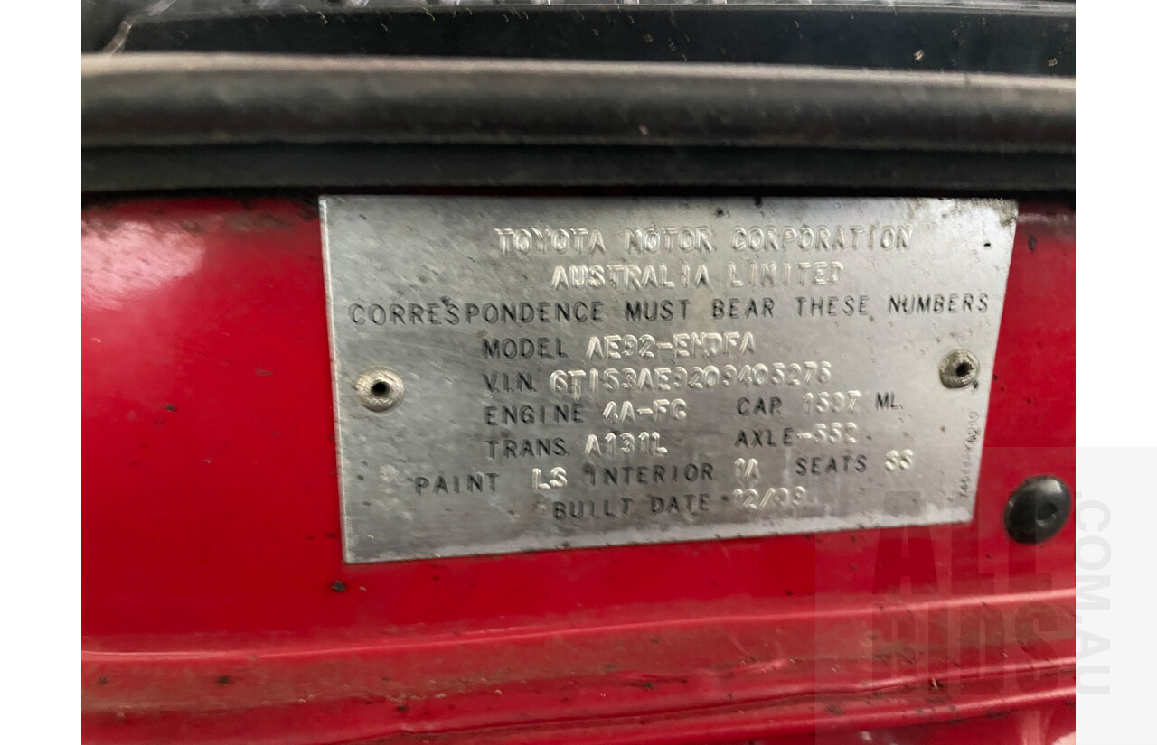 12/1989 Toyota Corolla CS AE92 4d Sedan Red 1.6L