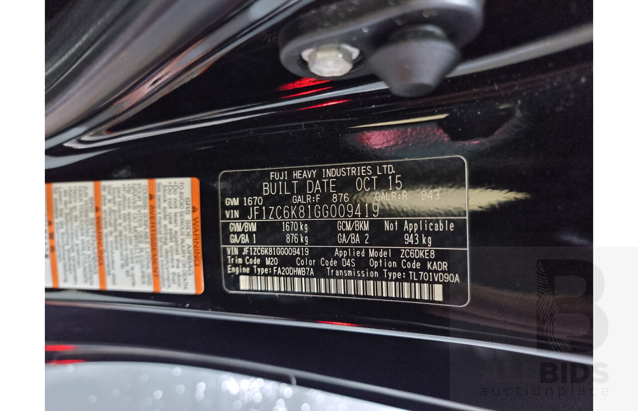 11/2015 Subaru BRZ  MY16 2d Coupe Black 2.0L