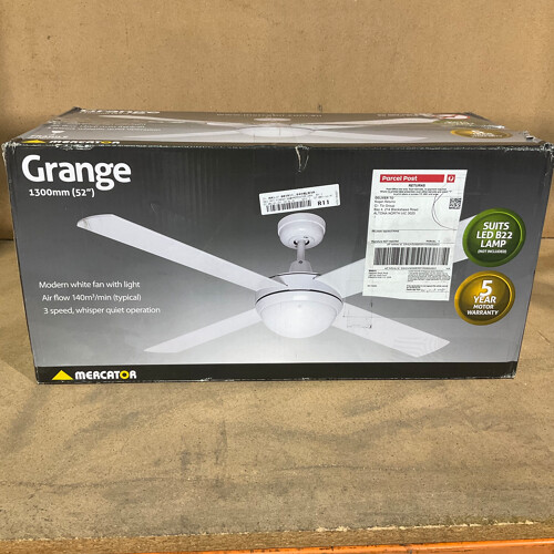 Mercator (MCT-FC032134WH) 130cm White 4 Blade Grange Ceiling Fan With Light - ORP $195