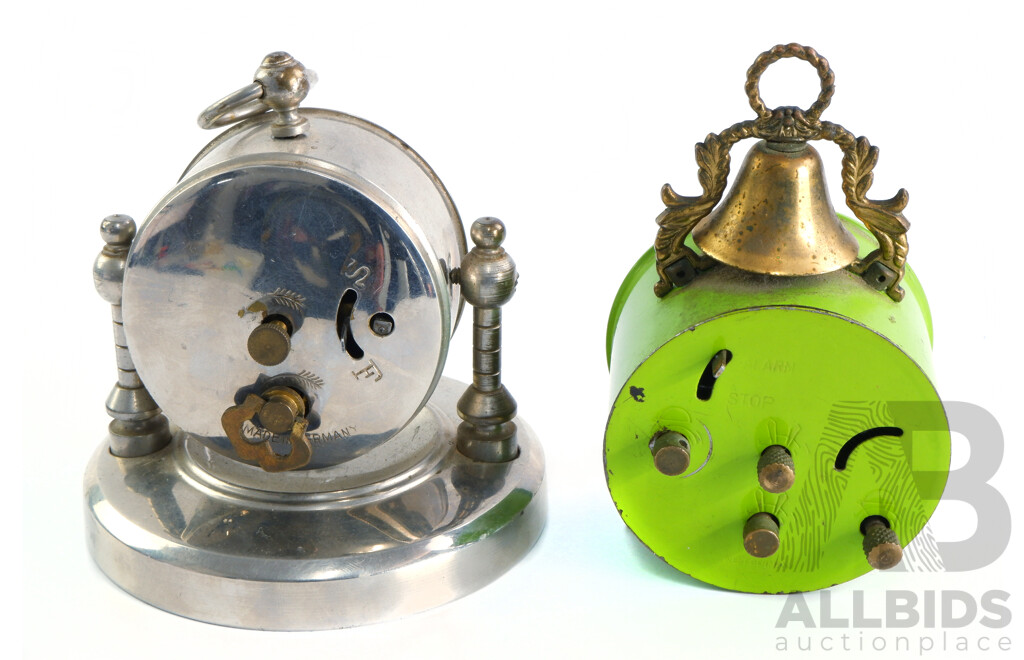 Vintage German Wind Up Clocks, Blessing Alarm and Chrome Floating