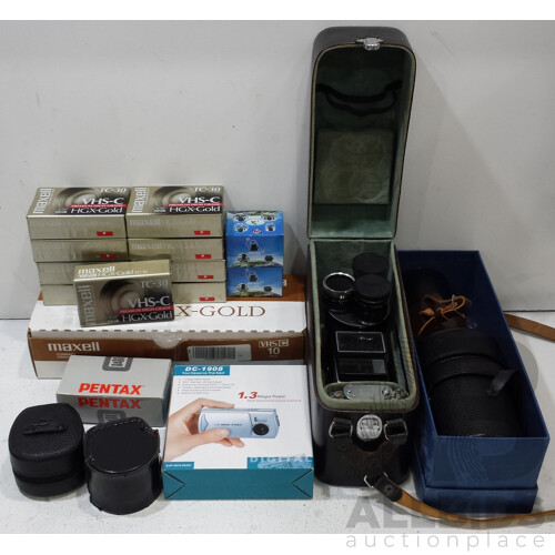 Fujica 8 T3 Vintage 8mm Movie Camera, Camera Lenses and VHS Tapes