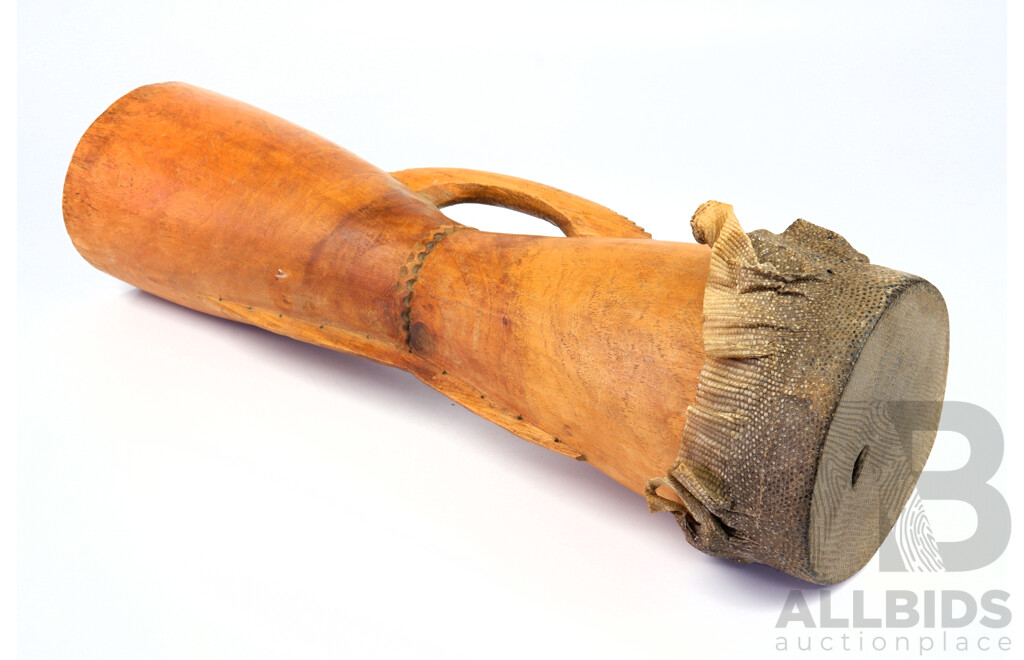 Papua New Guinea Hand Carved Kundu Drum with Lizard Skin Head