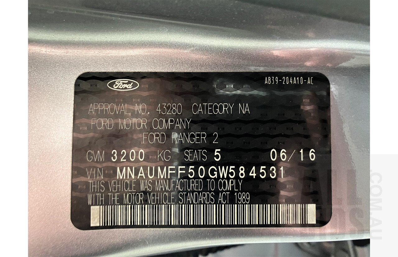 6/2016 Ford Ranger XLT 3.2 (4x4) PX Dual Cab Utility Silver 3.2L