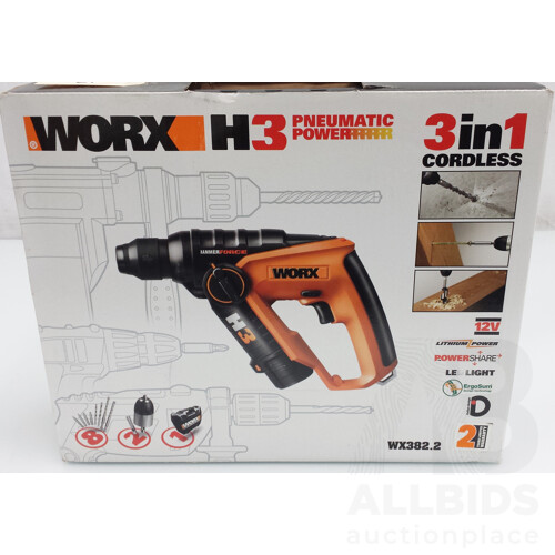 Worx H3  3 in 1 Cordless Rotary Hammer Drill Kit - New
