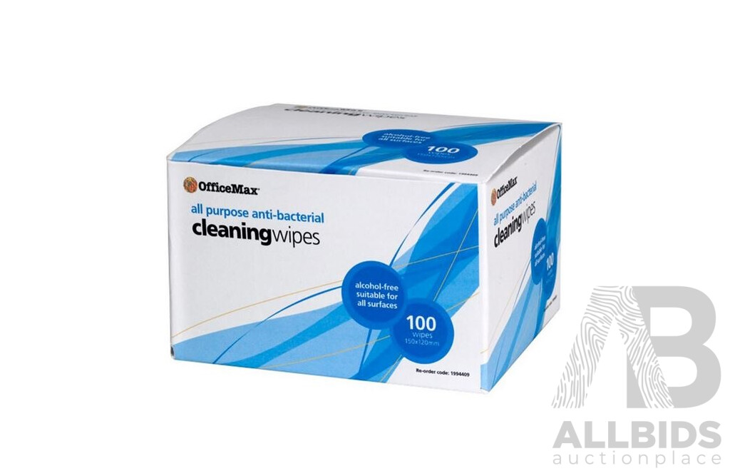 OfficeMax All Purpose Anti-Bacterial Cleaning Wipes (Box of 100) - Lot of 29 - Total ORP $111.36