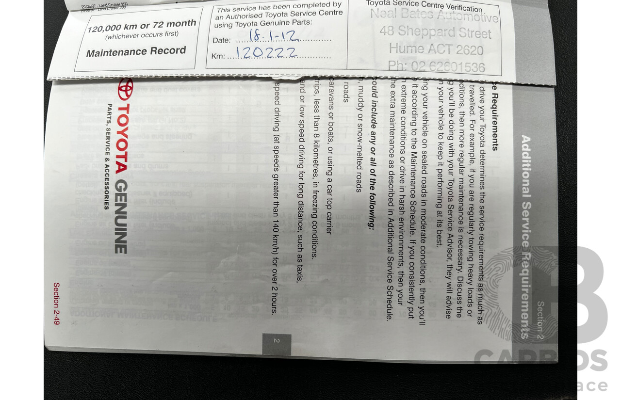 11/2007 Toyota Landcruiser GXL (4x4) VDJ200R 4d Wagon White 4.5L