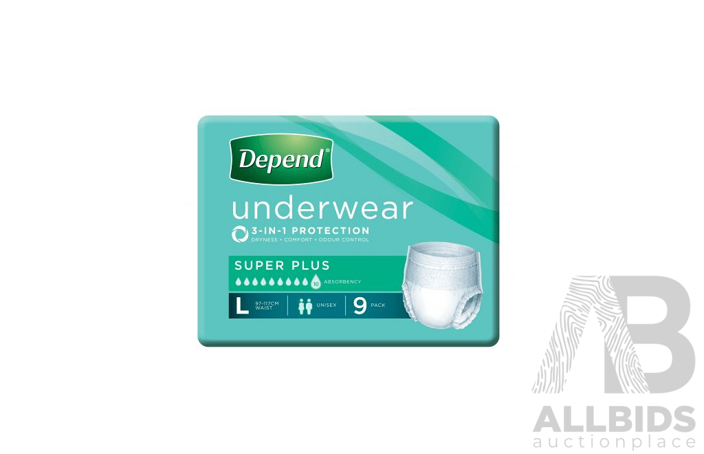 Depend Underwear Super Plus - Unisex Large - Lot of 72 - ORP $202.00