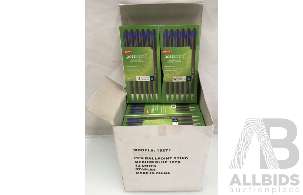 Staples Postscript Blue Ballpoint Pens (1 Dozen) - Lot of 12 - Total ORP $169.61