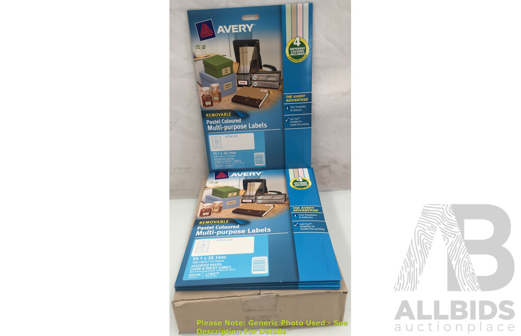 Avery Removable Pastel Coloured Multi-Purpose Labels (Box of 5) - Lot of 5 - Total ORP $587.50