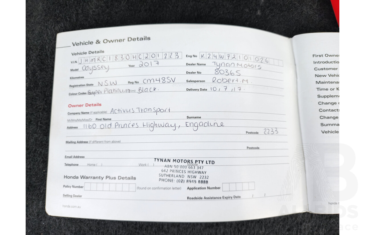 4/2017 Honda Odyssey VTi RC 4d Wagon Silver 2.4L - 8 Seater