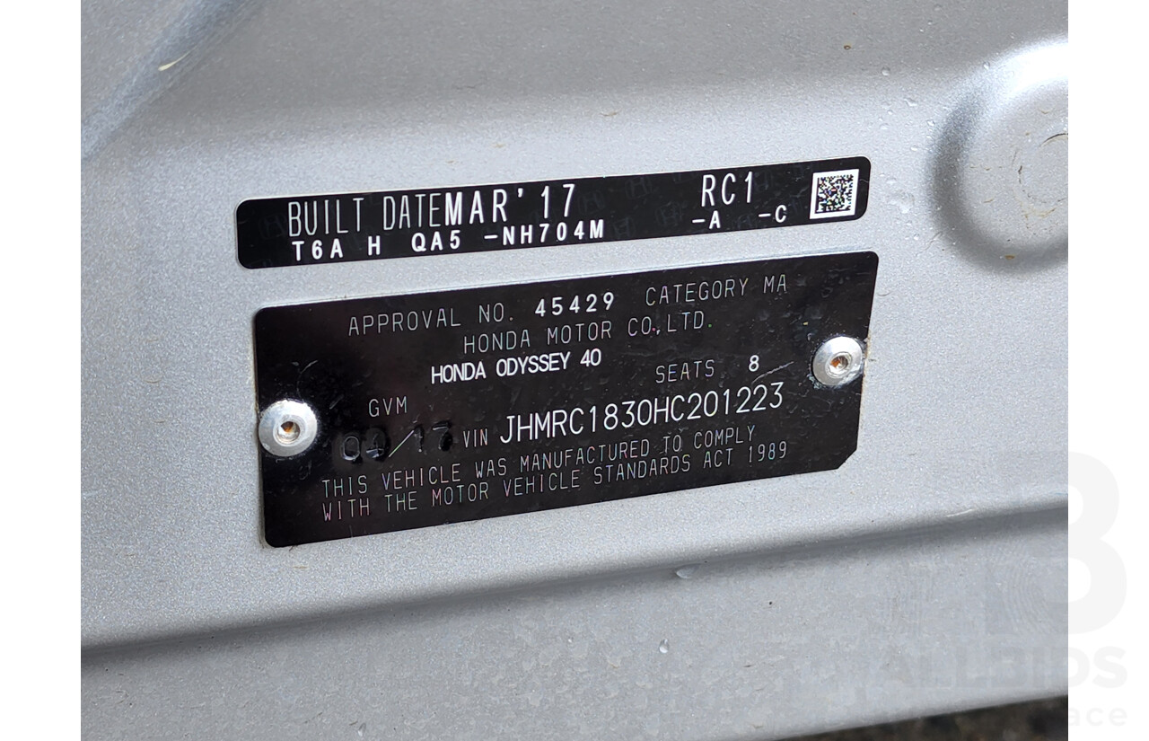 4/2017 Honda Odyssey VTi RC 4d Wagon Silver 2.4L - 8 Seater